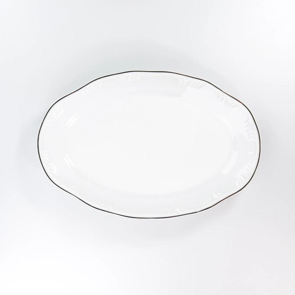 Travessa Rasa Oval 36 cm Porcelana Schmidt - Dec. Filetado Prata Pomerode