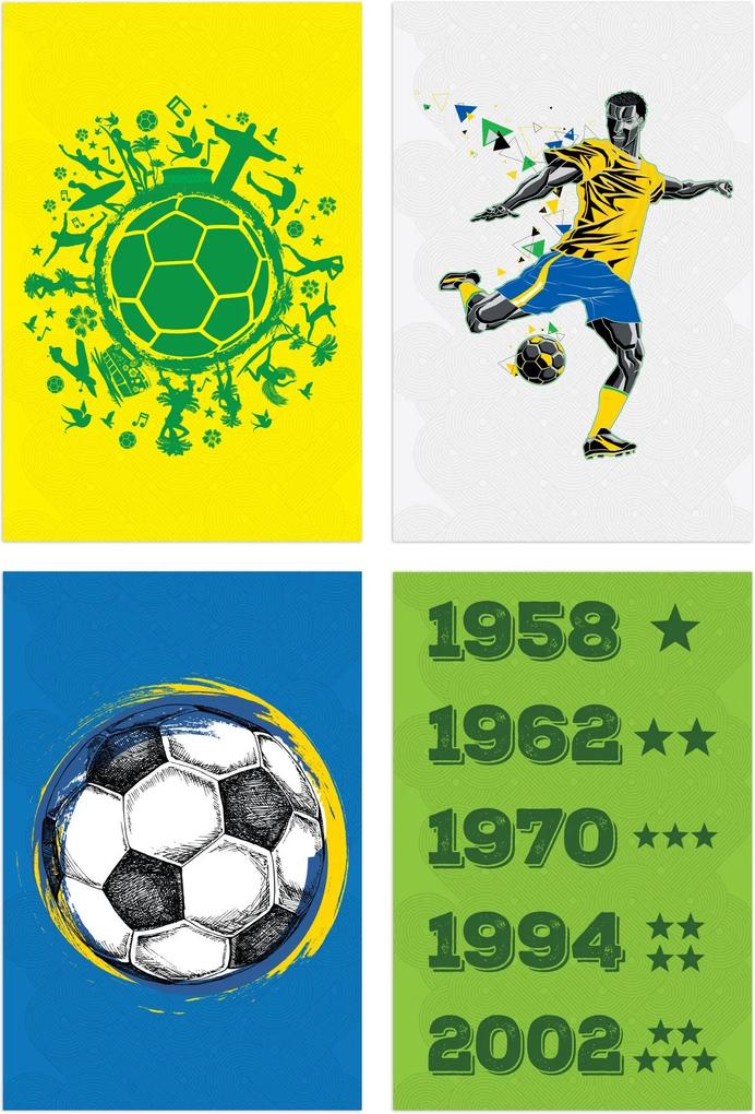 Kit Placa Decorativa MDF País do Futebol Verde Amarela 4un