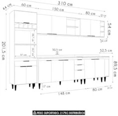 Armário de Cozinha Com Tampo CP07 310cm Pérola Grafite/Freijó Z34 - Mp