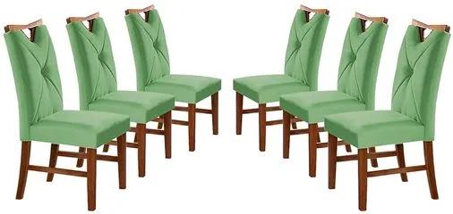 Kit 6 Cadeiras de Jantar Estofada Verde em Veludo Delik