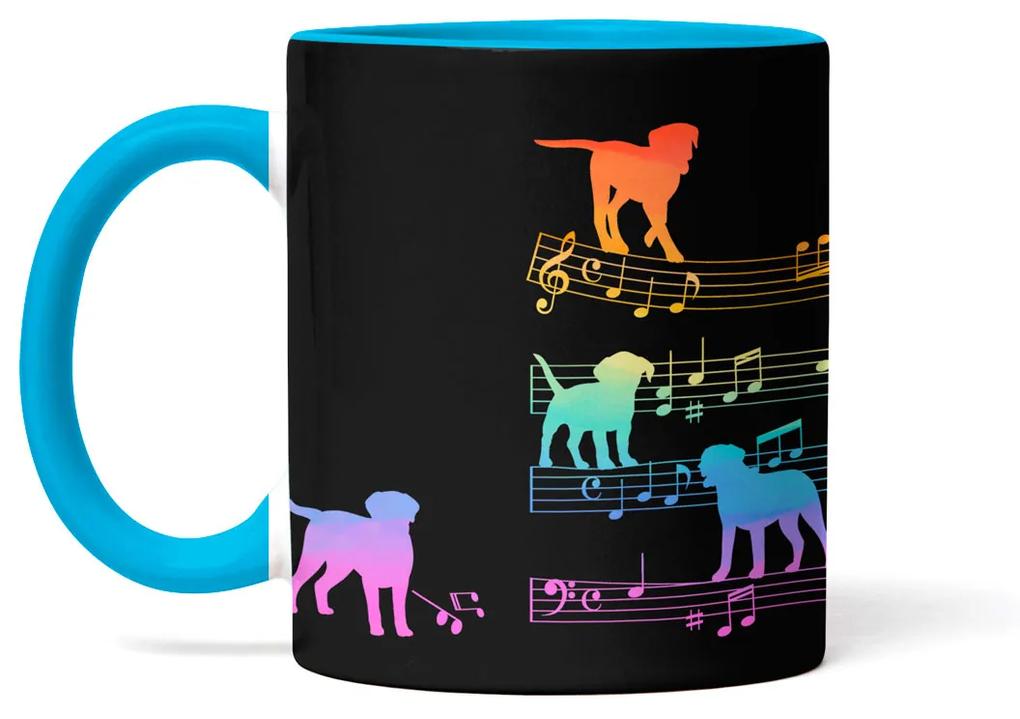 Kit Copo Viagem e Caneca Cachorro Musical Arco Iris Dog Lover Azul