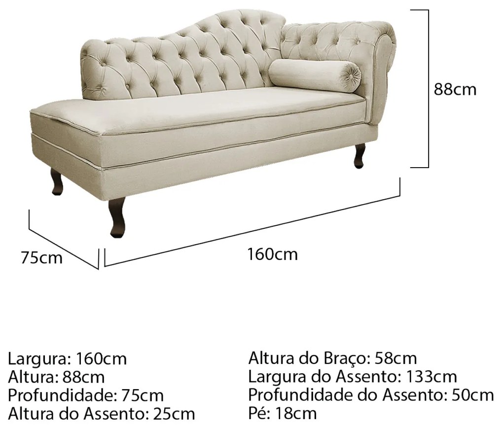 Kit Diva Recamier Diana 160cm Lado Esquerdo e 02 Poltronas Classic Linho - ADJ Decor