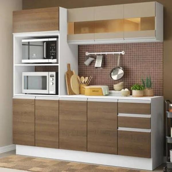 Cozinha Compacta 100% MDF Madesa Smart 190 cm Com Armário, Balcão e Tampo Branco/Rustic/Crema