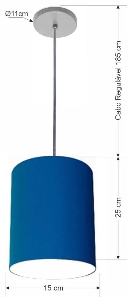 Luminária Pendente Vivare Free Lux Md-4104 Cúpula em Tecido - Azul-Marinho - Canopla cinza e fio transparente
