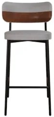 Banqueta Alta Bar Estofada Kit 6 Ella M25 Linho Cinza CL/Marrom - Mpoz