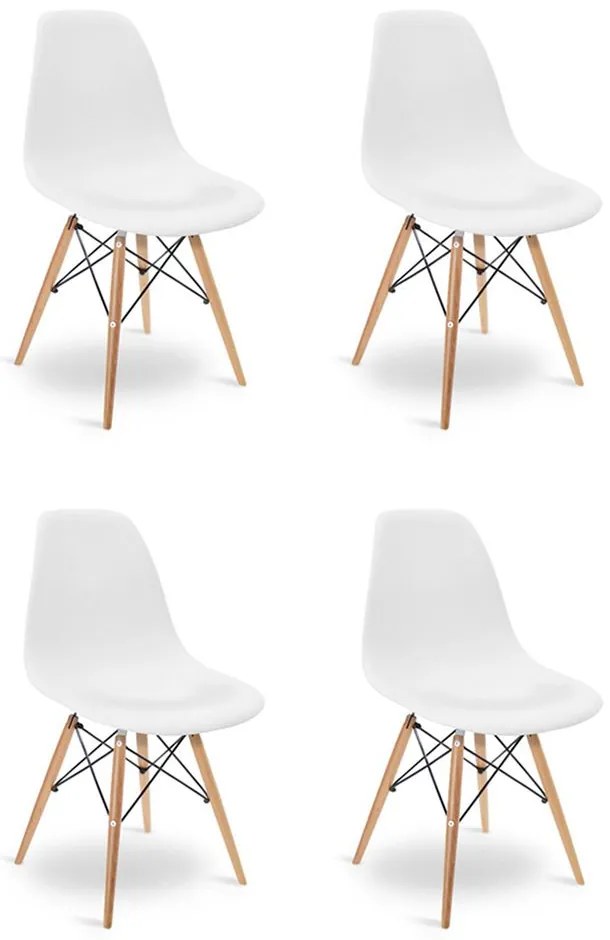 Kit 04 Cadeiras Eiffel Eames Base Madeira Sala de Jantar Branca - D'Rossi