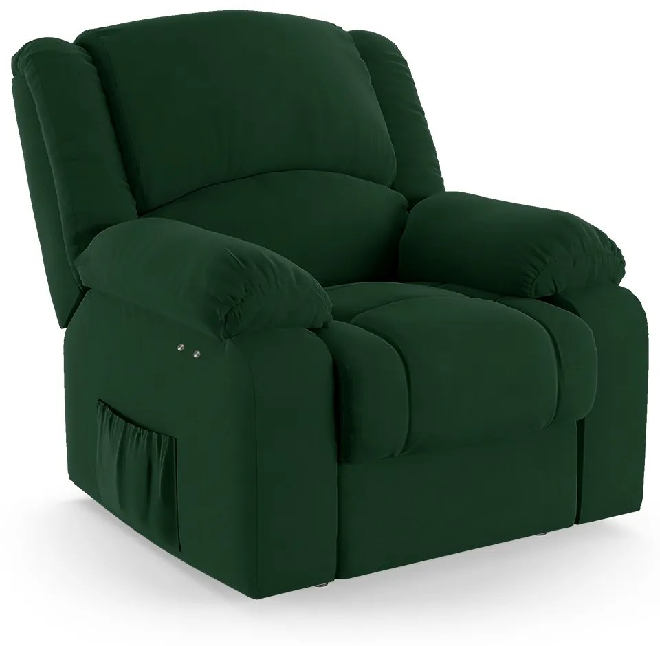 Poltrona do Papai Reclinável Melim Power Touch Massagem Veludo Verde FH1 - D'Rossi