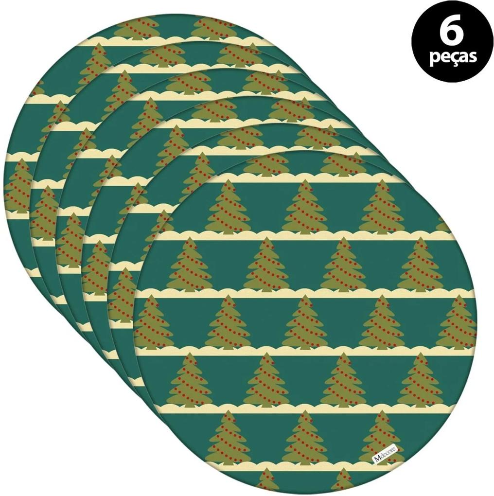 Capa para Sousplat Mdecore Natal Arvores de Natal Verde 6pçs