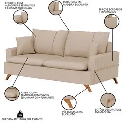 Sofá 160cm 2 Lugares com Almofadas Pés Curvos Veras Suede D05 Bege - M