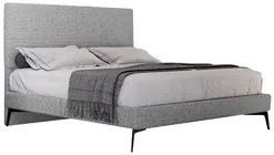 Cama Casal King com Cabeceira 199cm Pés Metálicos Elisa S05 Linho Cinz