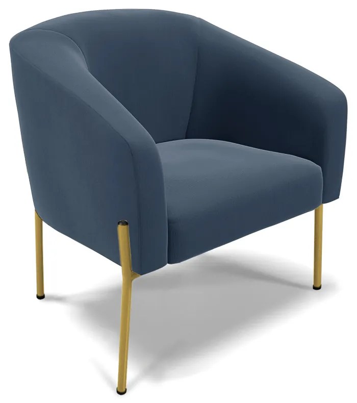 Namoradeira e 2 Poltronas Pé de Ferro Dourado Stella Suede Azul Marinho D03 - D'Rossi