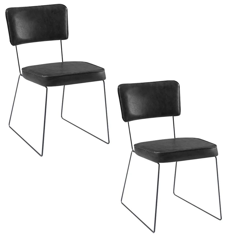 Kit 2 Cadeiras de Jantar Decorativa Base Aço Preto Luigi PU Preto G17 - Gran Belo