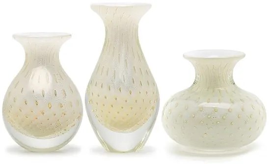 Trio de Vasos Mini Tela Branco com Ouro Murano Cristais Cadoro