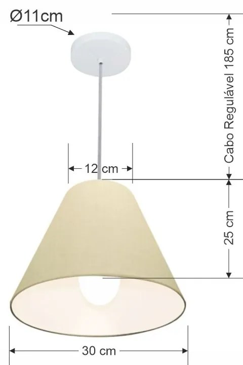 Lustre Pendente Cone Md-4028 Cúpula em Tecido 25/30x12cm Algodão Crú - Bivolt