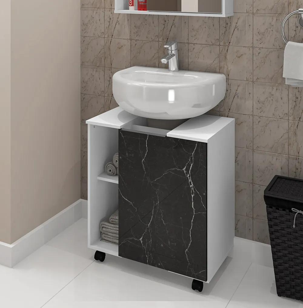 Gabinete Para Banheiro Pequin Branco/Nero – Bechara Móveis