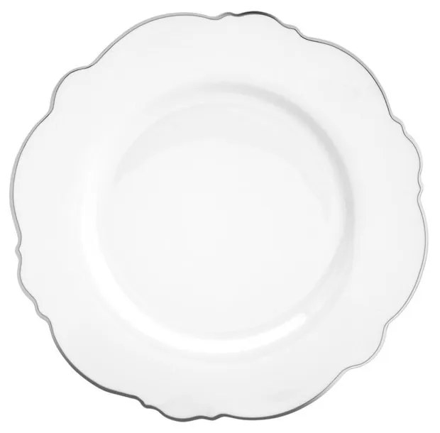 Prato Raso Porcelana Maldivas Branco Fio Prateado 28cm 18169 Wolff