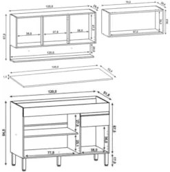 Armário de Cozinha 3 Peças Balcão com Tampo 120cm Lina05 Z06 Gris/Frei