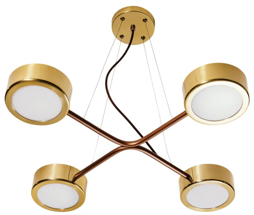 Pendente Spinner Ø60,5Cm 4Xpci Led 5W | Usina 16580/4 (PT / CB-M - Preto Text + Cobre Metálico, 110V)