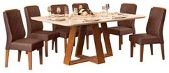 Mesa de Jantar Kiara 160cm Com 6 Cadeiras Lídia D04 Freijó/Veludo Moca