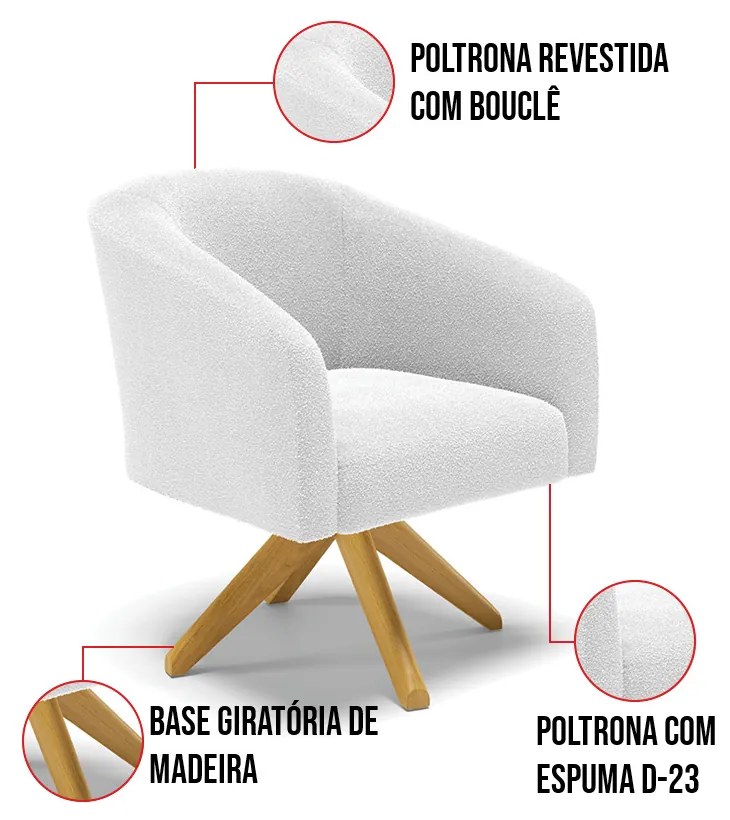 Poltrona Decorativa Giratória MA30 Kit 2 Stella Bouclê D03 - D'Rossi - Off White