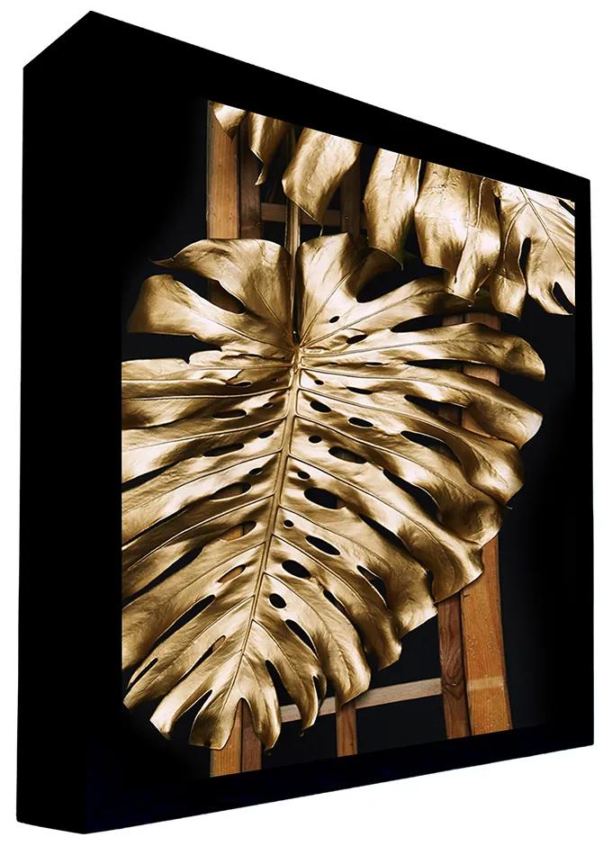 Quadro Decorativo 100x70 cm Folha 049 com Moldura Laqueada Preto G64 - Gran Belo