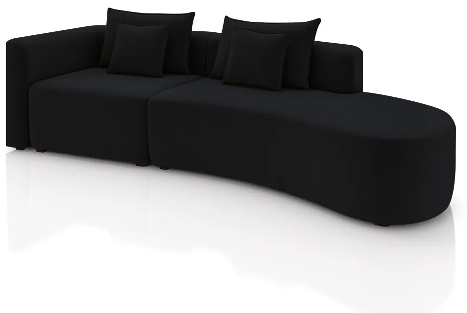 Sofá Curvo Decorativo Kimiko 297Cm 4 Lugares Sala de Estar com Chaise Veludo Preto G52 - Gran Belo