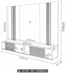 Painel TV 85 Pol 219cm Bancada Suspensa Vivaz H01 Off/Castanho - Mpoze