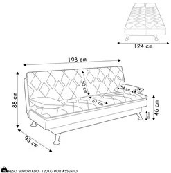 Sofá Cama para Sala de Estar Quarto 193cm Bela M22 Linho Grafite - Mpo