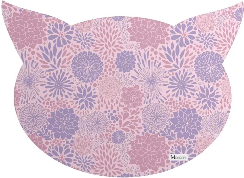 Tapete PET Mdecore Cabeça de Gato Floral Rosa 54x39cm