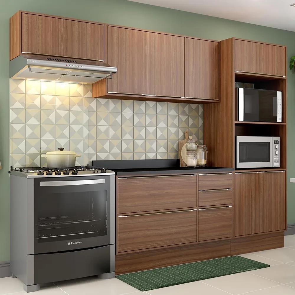 Cozinha Compacta 8 Portas Com Tampo e Rodapé 5457r Nogueira/Malt - Multimóveis