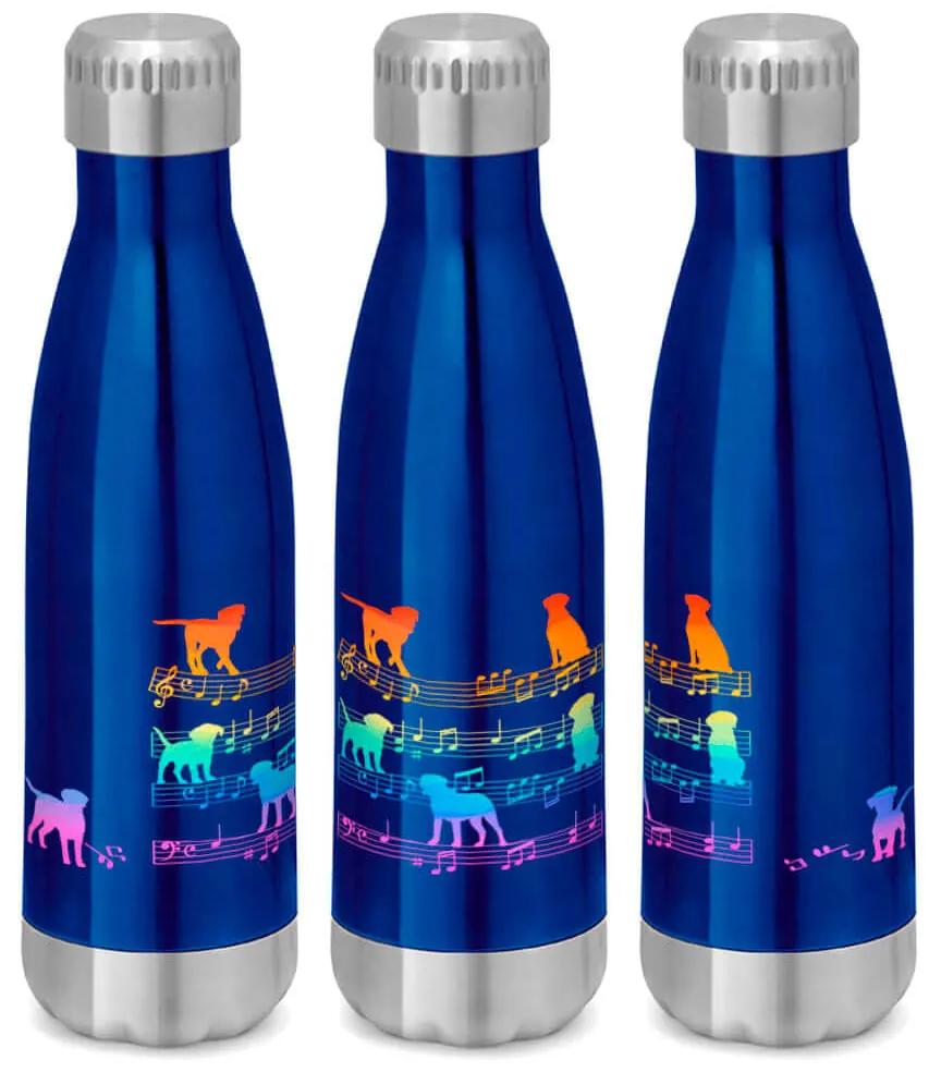 Garrafa Térmica Inox Brilhante 510 ml Cachorro Musical Arco Iris - Azul Royal