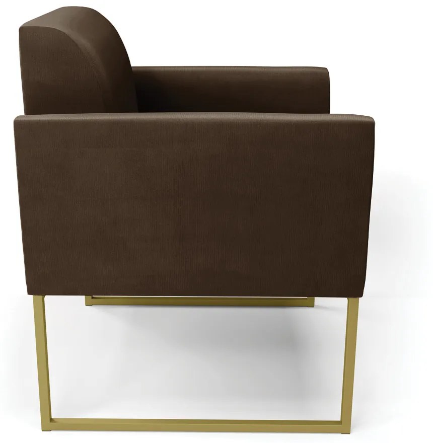 Kit 2 Poltronas Base Industrial Dourado Marisa Suede Marrom D03 - D'Rossi