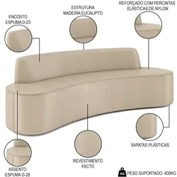 Sofá 4 Lugares para Sala de Estar Living 230cm Koane D06 Facto Pérola
