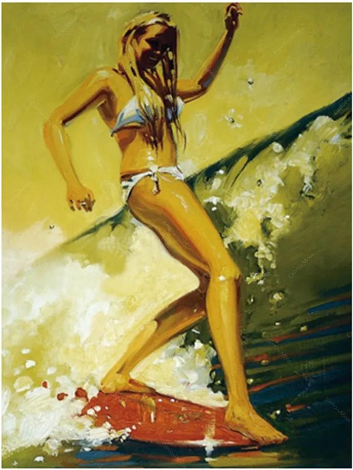 Placa Decorativa Menina Surfista Média em Metal - 30x20cm