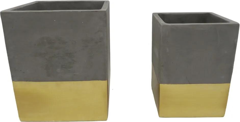 conj. de Cachepots HILARY 2pçs 18cm cimento/dourado ilunato GV0007