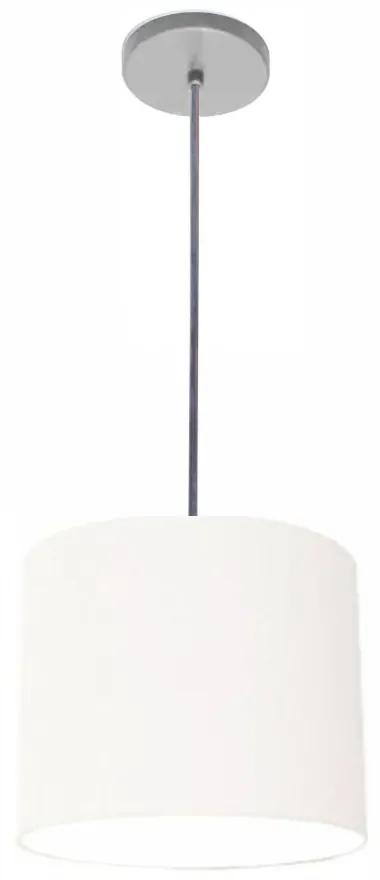 Luminária Pendente Vivare Free Lux Md-4105 Cúpula em Tecido - Branca - Canopla cinza e fio transparente