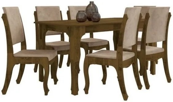 Mesa de Jantar com 6 Cadeiras Ônix Amadeirado com Pena Caramelo - RV Móveis