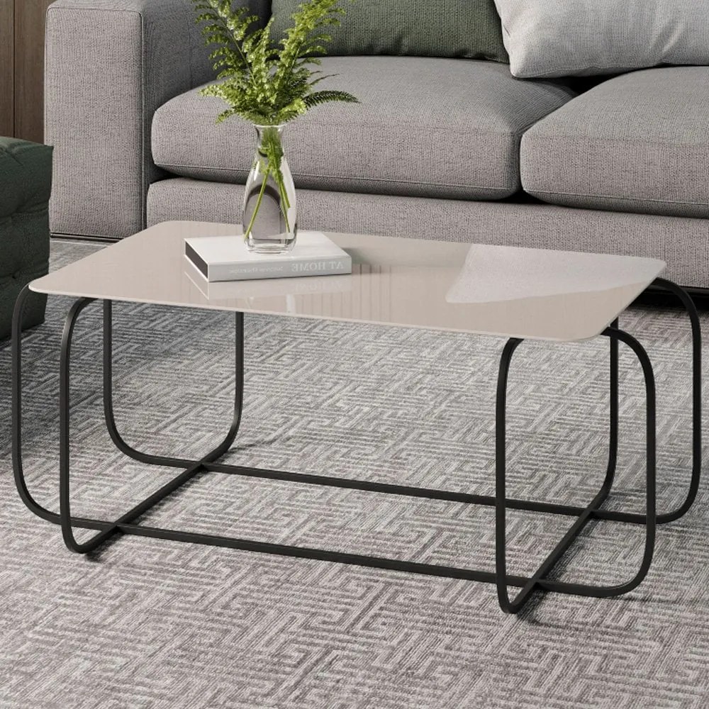 Mesa de Centro Jonna Retangular Tampo Vidro Pés em Metal Design Contemporâneo