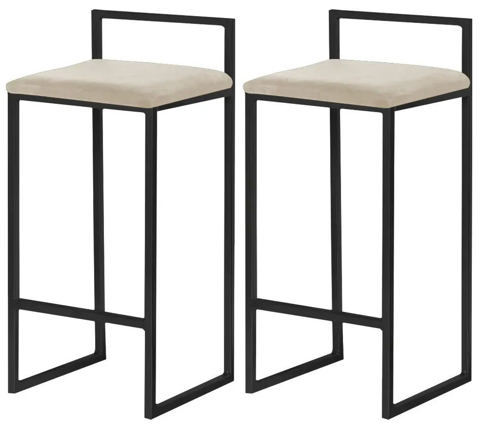 Kit 2 Banqueta Decorativa Selena Base Preta Veludo Bege G41 - Gran Belo