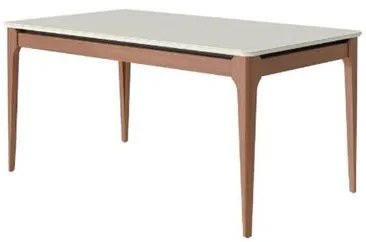 Mesa Addar Tampo com Vidro Cor Off White Fosco Base Natural 160cm - 70426 Sun House