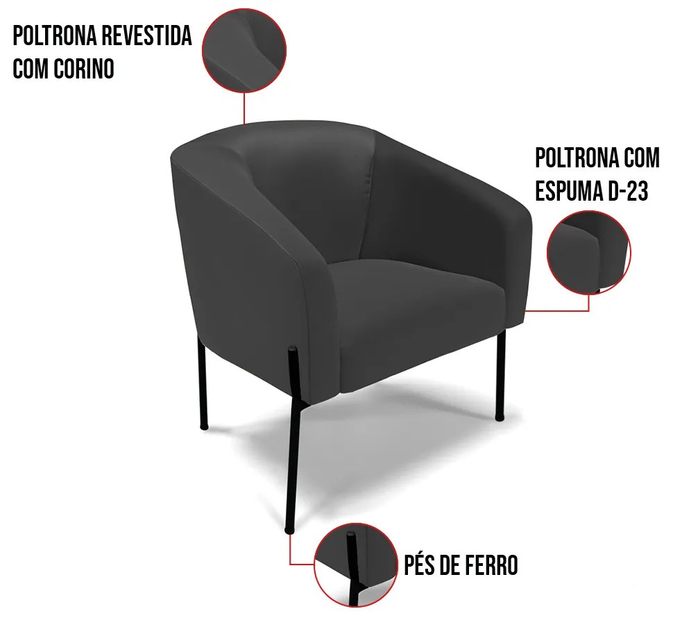 Cadeira Sala de Jantar Pé de Ferro Preto kit 2 Stella Sintético D03 - D'Rossi - Preto