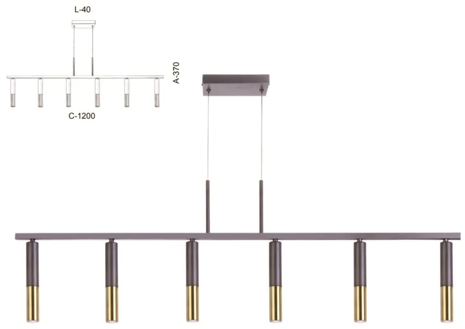 Pendente Retangular Tubos Linear 120X40X37Cm Metal 06Xg9 | Old Artisan... (BRANCO / COBRE BRILHO)