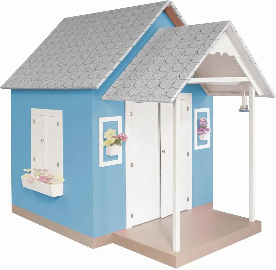 Casinha de Brinquedo com Telhado de Tijolos Azul - Criança Feliz