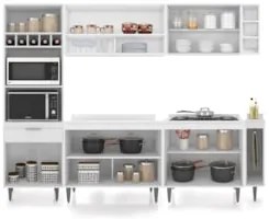 Armário de Cozinha Com Tampo CP07 260cm Pérola Branco Z34     - Mpozen