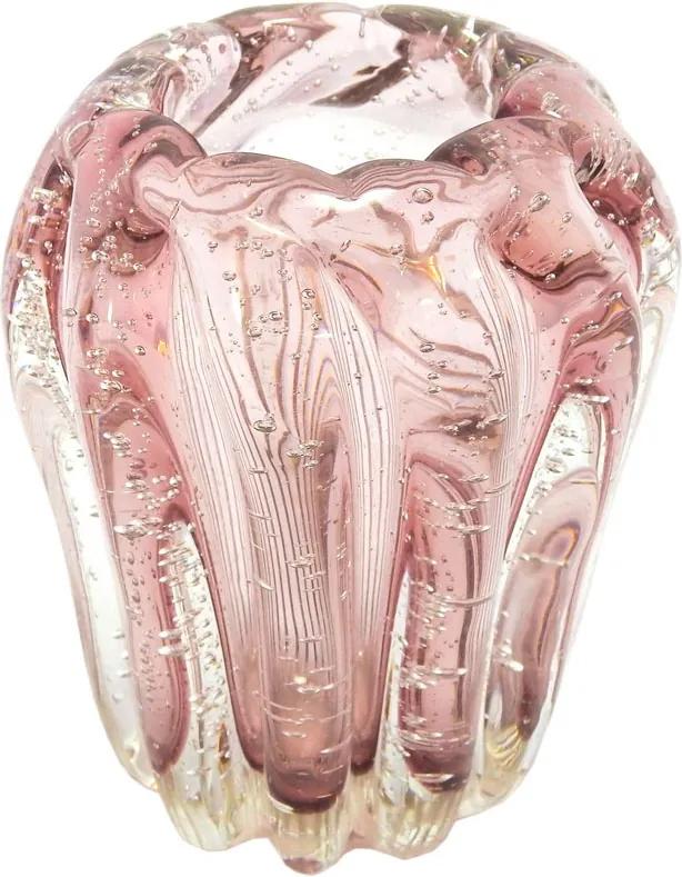 Vaso em Murano Rosa com Detalhes - 12x12x5cm