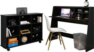 Mesa Escrivaninha Idealle Nicho Organizador Toys Preto e Cadeira Charles Branca - Mpozenato