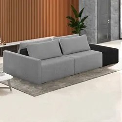 Sofá Ilha Modular Living com Puff 232cm Georgia K04 Bouclê Grafite/Pre