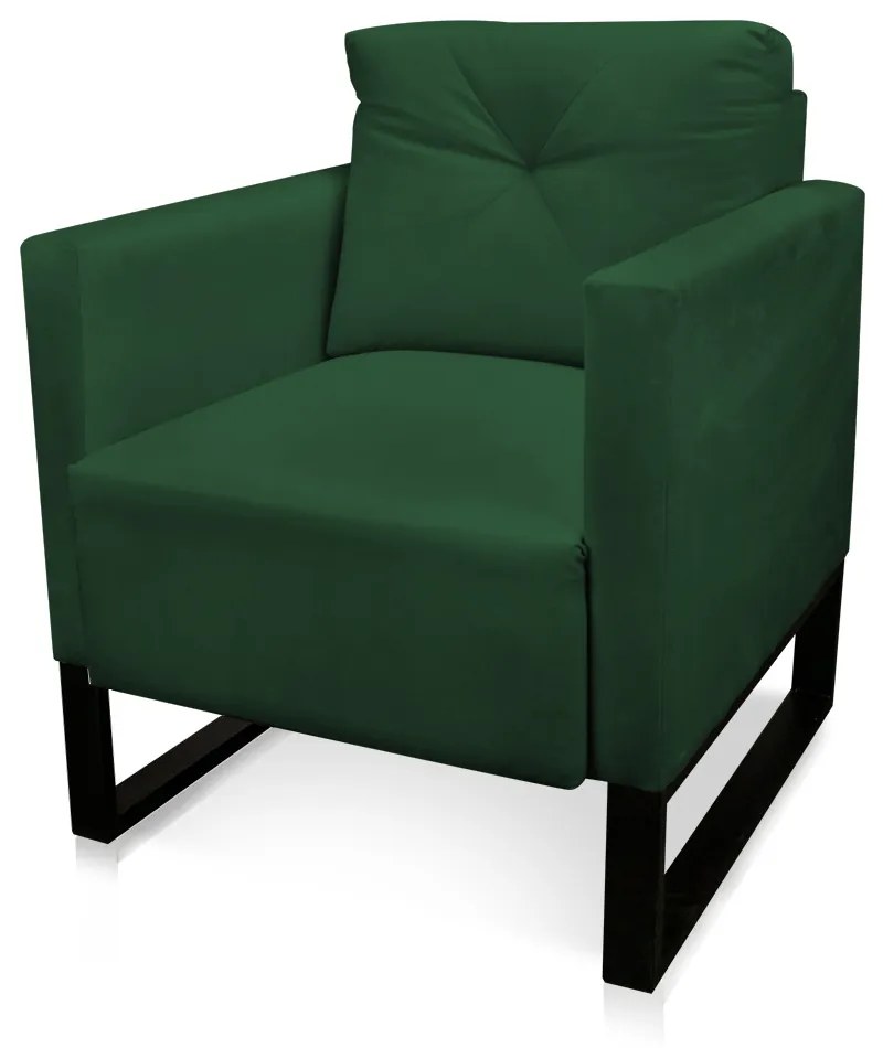 Poltrona Luisa Veludo Verde Base Industrial Metálica Preto D01 - D'Rossi