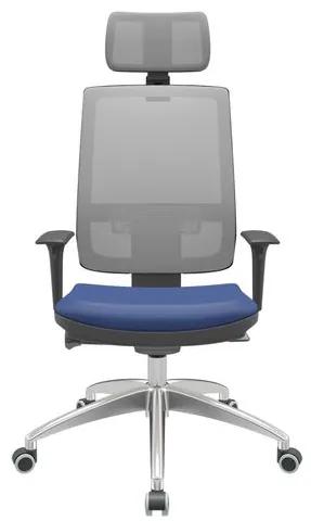 Cadeira Office Brizza Tela Cinza Com Encosto Assento Vinil Azul Autocompensador 126cm - 63190 Sun House