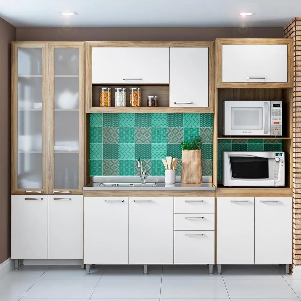 Cozinha Compacta 11 Portas Sem Tampo Com Vidro 5712 Branco/Argila - Multimóveis